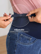 جينز بساق مستقيم شريط خصر واسع بخصر قابل للتعديل للأمومة - Pink&blue