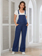 بذلة أوفر أولز جينز بسيطة كاجوال مع جيوب وأشرطة عريضة للسيدات الحوامل - Pink&blue