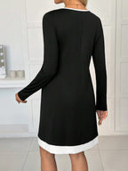 فستان للحوامل أنيق أوروبي وأمريكي مستورد بياقة مستديرة وأكمام طويلة - Pink&blue