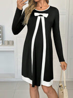 فستان للحوامل أنيق أوروبي وأمريكي مستورد بياقة مستديرة وأكمام طويلة - Pink&blue