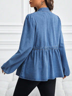 قميص/بلوزة من الجينز بياقة فانوس وخصر ربطة للحوامل - Pink&blue