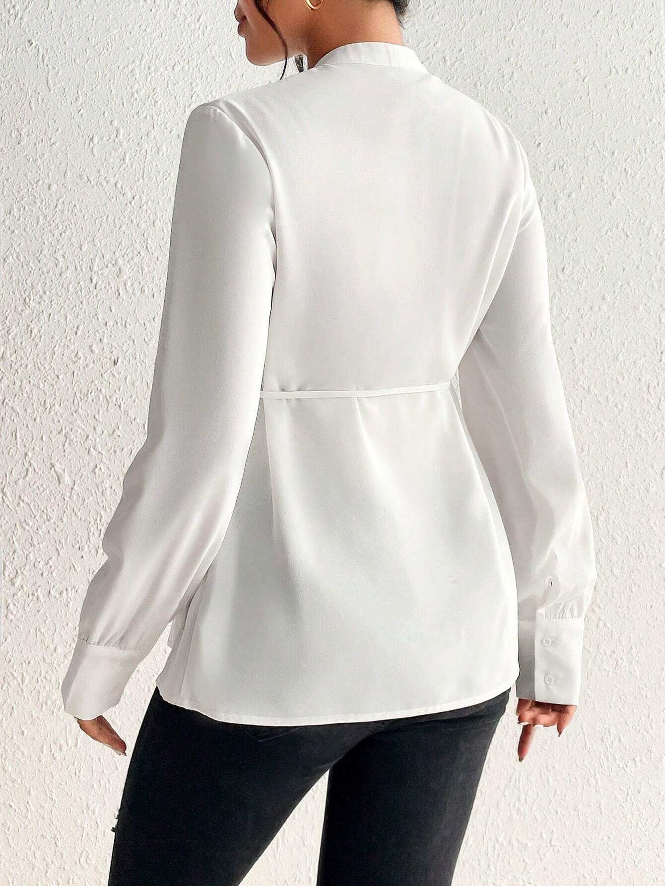 بلوزة أم بياقة على شكل حرف V مزودة بحزام وأكمام طويلة - Pink&blue