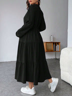 فستان قميص فضفاض لذوات الحمل، مع أزرار أمامية وكشكشة في الذيل ومنطقة الحزام - Pink&blue