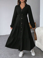 فستان قميص فضفاض لذوات الحمل، مع أزرار أمامية وكشكشة في الذيل ومنطقة الحزام - Pink&blue