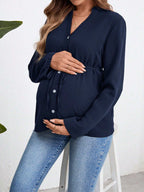 قميص نسائي للحمل طويل الأكمام، بلوزة عسكرية خضراء مزودة بأزرار - Pink&blue