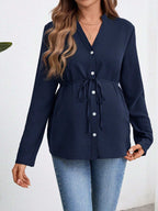 قميص نسائي للحمل طويل الأكمام، بلوزة عسكرية خضراء مزودة بأزرار - Pink&blue