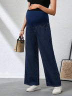 بنطلون جينز للحوامل فضفاض قابل للتعديل في الخصر، عريض الساق، كاجول - Pink&blue