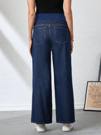 بنطلون جينز للحوامل فضفاض قابل للتعديل في الخصر، عريض الساق، كاجول - Pink&blue