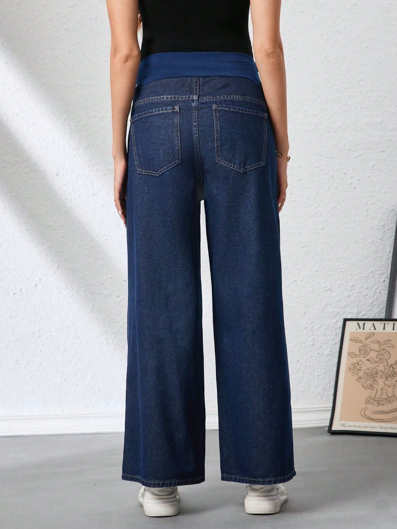 بنطلون جينز للحوامل فضفاض قابل للتعديل في الخصر، عريض الساق، كاجول - Pink&blue