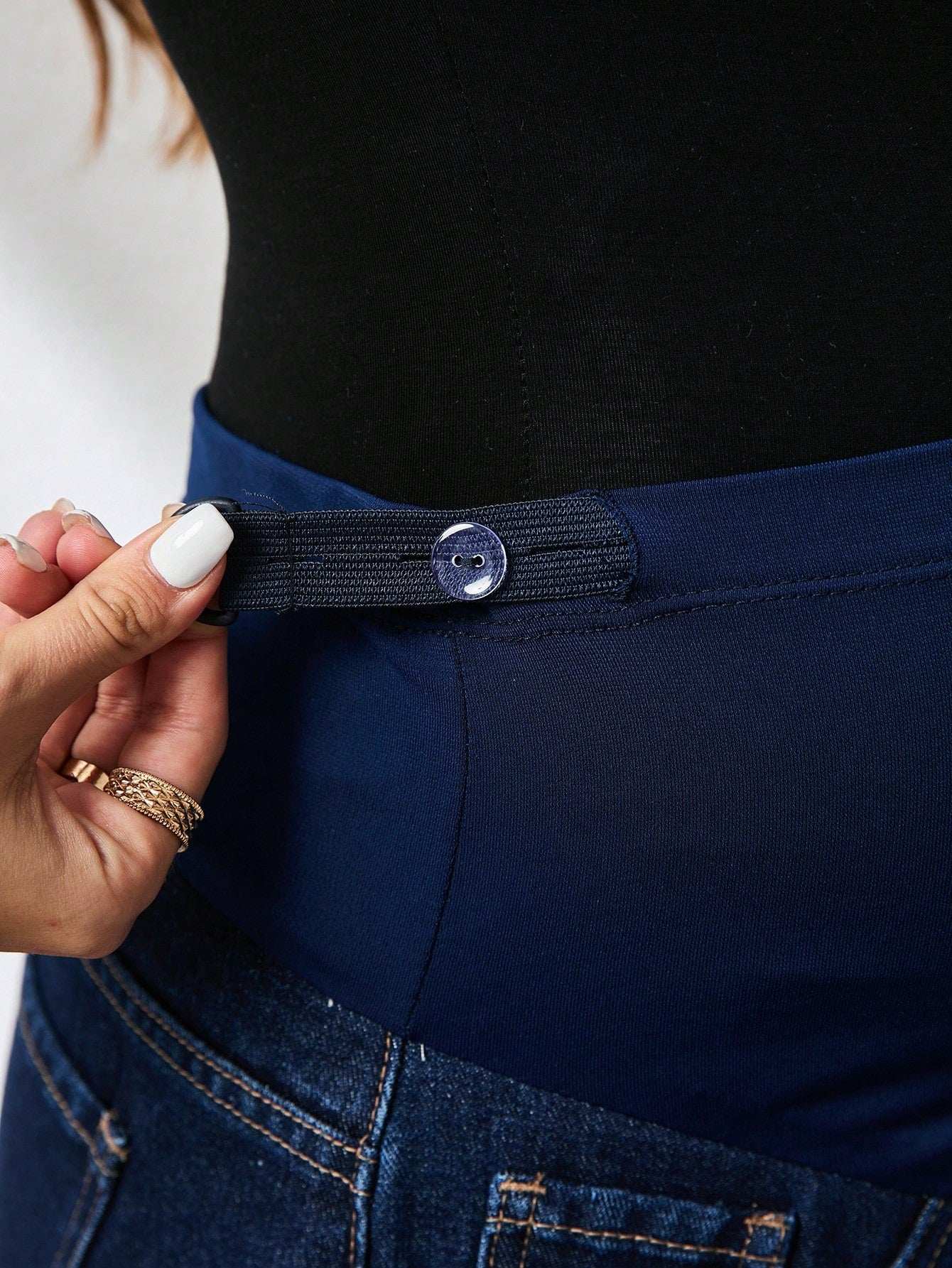 بنطلون جينز للحوامل فضفاض قابل للتعديل في الخصر، عريض الساق، كاجول - Pink&blue