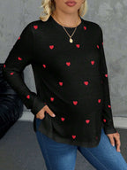 تي شيرت كاجوال طويل الأكمام للحوامل برسومات قلوب متناثرة على الصدر - Pink&blue