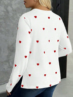 تي شيرت كاجوال بطبعة قلب مع فتحة جانبية للنساء الحوامل، خريفي - Pink&blue