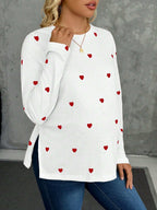 تي شيرت كاجوال بطبعة قلب مع فتحة جانبية للنساء الحوامل، خريفي - Pink&blue