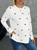 تي شيرت كاجوال بطبعة قلب مع فتحة جانبية للنساء الحوامل، خريفي - Pink&blue