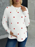 تي شيرت كاجوال بطبعة قلب مع فتحة جانبية للنساء الحوامل، خريفي - Pink&blue