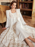 طقم ملابس نوم مطرز على الطراز القديم لفترة العطلات والإجازات للنساء - Pink&blue