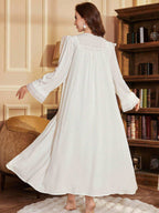 طقم ملابس نوم مطرز على الطراز القديم لفترة العطلات والإجازات للنساء - Pink&blue