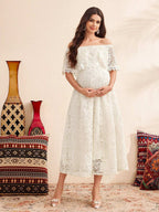 فستان حمل يومي بسيط بدون أكتاف للنساء - Pink&blue