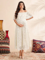 فستان حمل يومي بسيط بدون أكتاف للنساء - Pink&blue