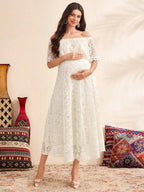 فستان حمل يومي بسيط بدون أكتاف للنساء - Pink&blue