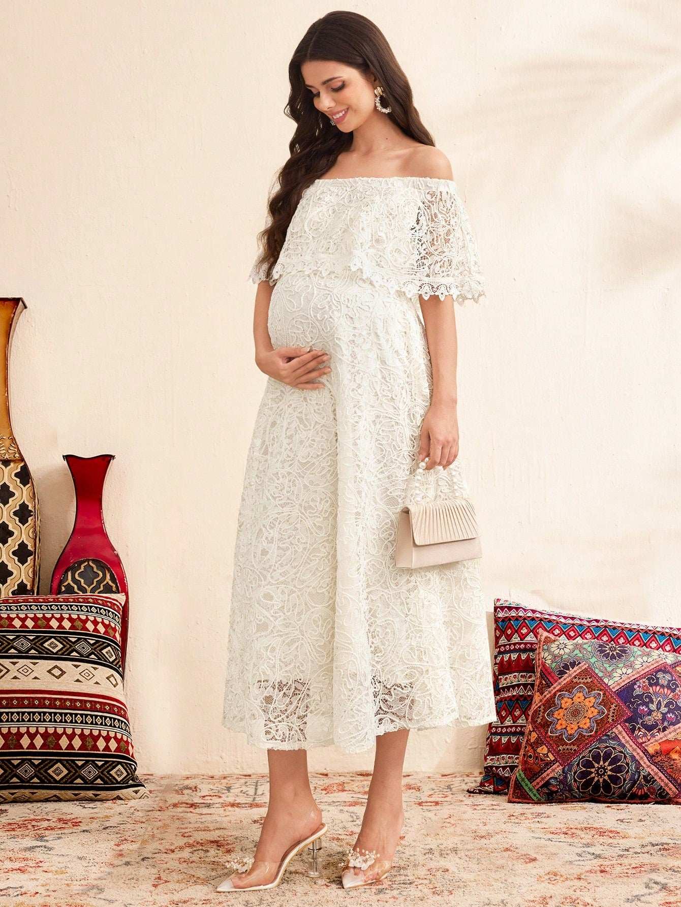 فستان حمل يومي بسيط بدون أكتاف للنساء - Pink&blue