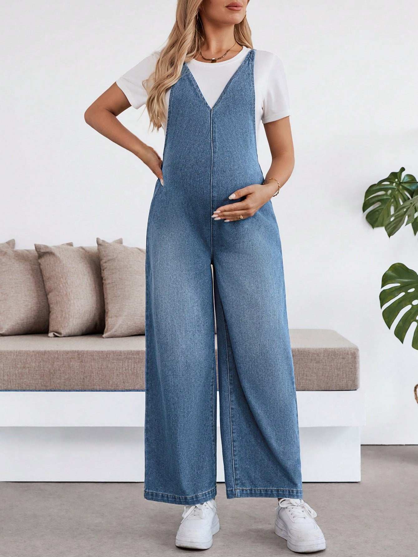 أول مشد لحوامل بغير أكمام من الجينز الأزرق - Pink&blue