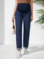 جينز كاجوال واسع وفضفاض مع خصر قابل للتعديل مناسب للحوامل - Pink&blue