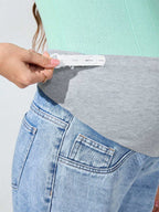 سراويل جينز سادة ملونة لل حوامل بتصميم لاصق القيطان بجيب عادي - Pink&blue