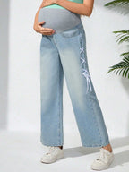 بنطلون جينز للحوامل كاجوال، عصري ومريح للارتداء اليومي - Pink&blue