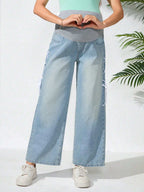 بنطلون جينز للحوامل كاجوال، عصري ومريح للارتداء اليومي - Pink&blue