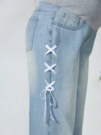 بنطلون جينز للحوامل كاجوال، عصري ومريح للارتداء اليومي - Pink&blue