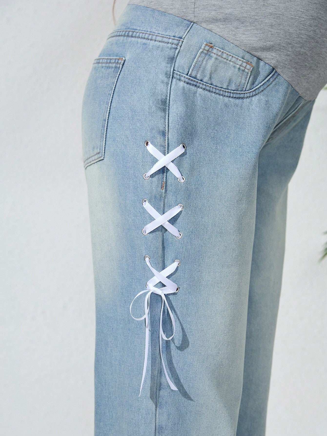 بنطلون جينز للحوامل كاجوال، عصري ومريح للارتداء اليومي - Pink&blue