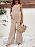 جمبسوت نسائية حمل رحبة مع جيوب بتصميم بسيط، للارتداء اليومي العادي - Pink&blue