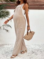 جمبسوت نسائية حمل رحبة مع جيوب بتصميم بسيط، للارتداء اليومي العادي - Pink&blue