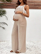 جمبسوت نسائية حمل رحبة مع جيوب بتصميم بسيط، للارتداء اليومي العادي - Pink&blue