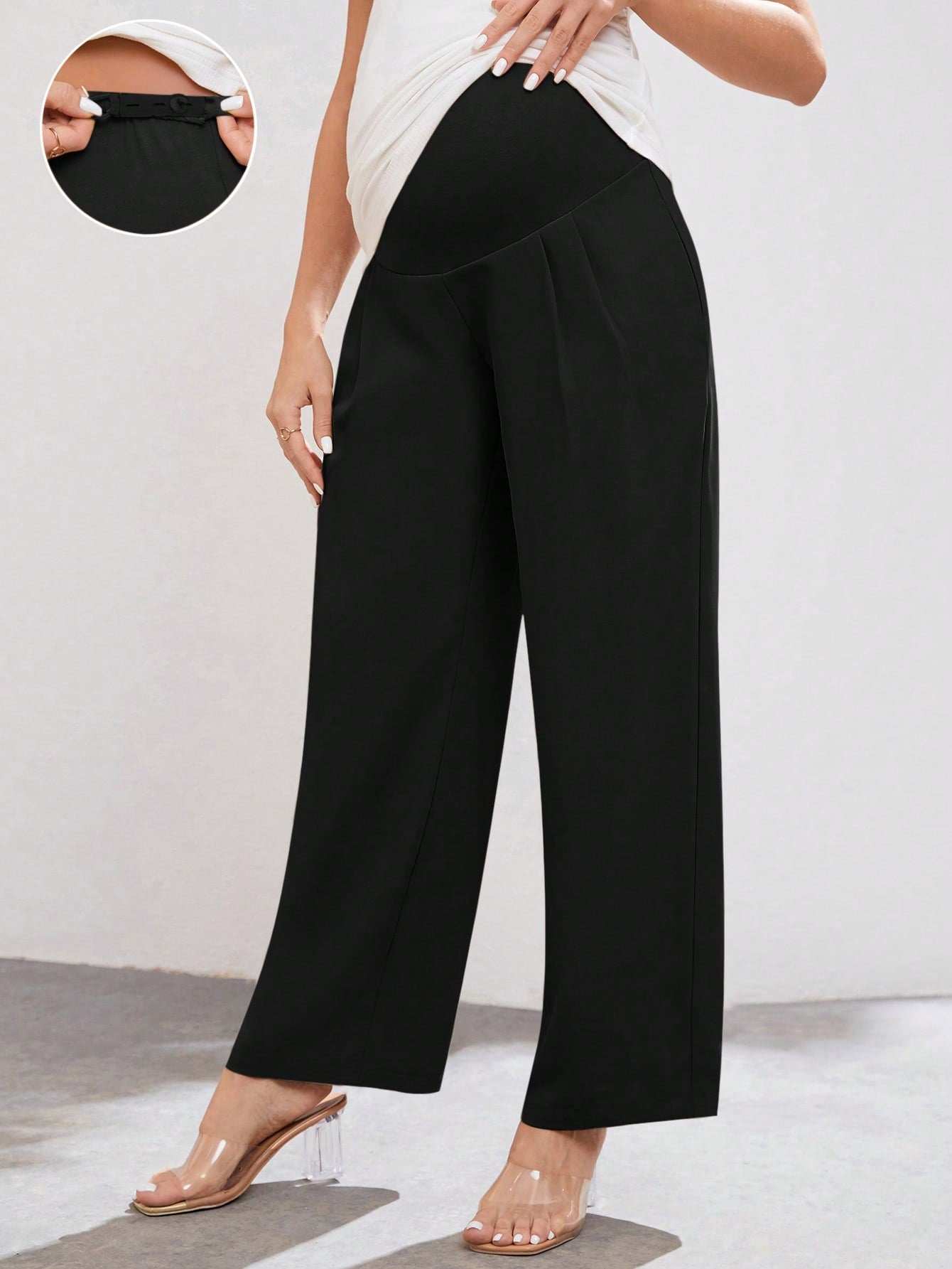 بنطلون حمل لون سادة، ذو خصر مرتفع قابل للتعديل، بسيط وكاجوال، مناسب للارتداء اليومي - Pink&blue