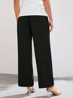 بنطلون حمل لون سادة، ذو خصر مرتفع قابل للتعديل، بسيط وكاجوال، مناسب للارتداء اليومي - Pink&blue