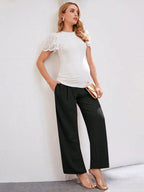 بنطلون حمل لون سادة، ذو خصر مرتفع قابل للتعديل، بسيط وكاجوال، مناسب للارتداء اليومي - Pink&blue