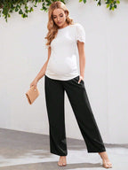 بنطلون حمل لون سادة، ذو خصر مرتفع قابل للتعديل، بسيط وكاجوال، مناسب للارتداء اليومي - Pink&blue