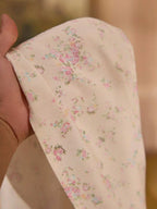 ثوب نوم للحوامل بطراز قصر فاخر مزخرف بطبعات زهور صغيرة مع تريم متباين على الياقة المربعة، ملابس منزلية فاخرة، خريف - Pink&blue