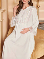 فستان نوم حمل طويل الأكمام فضفاض مريح بطرز أسلوب القصر، قماش فاخر للاسترخاء والعناية، مناسب للأجازات - Pink&blue