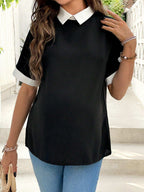 قطعة بلوزة كاجوال قصيرة الأكمام ذات موحد اللون مناسبة للحوامل - Pink&blue