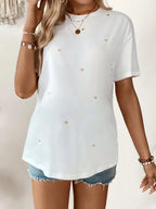 تي شيرت كاجوال قصير الأكمام للنساء الحوامل مطرز بشكل قلب - Pink&blue