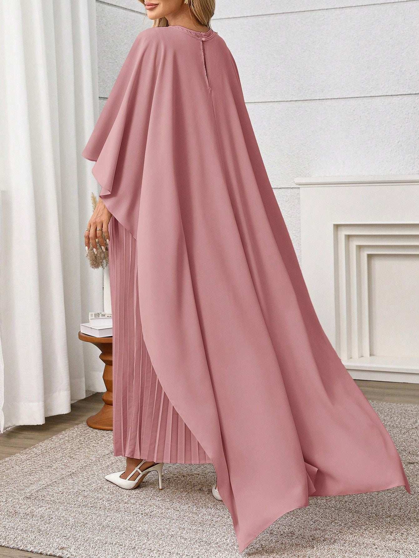 فستان من سيرين للحوامل بأكمام بونشو أنيق لون أحادي بطراز بسيط وعصري - Pink&blue