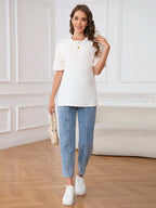 جينز حمل سيدات حوامل بقصة جيب بسيطة ، ملابس كاجوال للسيدات للاستخدام اليومي في الصيف - Pink&blue