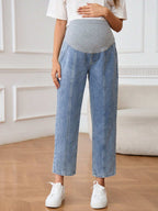 جينز حمل سيدات حوامل بقصة جيب بسيطة ، ملابس كاجوال للسيدات للاستخدام اليومي في الصيف - Pink&blue