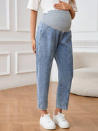 جينز حمل سيدات حوامل بقصة جيب بسيطة ، ملابس كاجوال للسيدات للاستخدام اليومي في الصيف - Pink&blue