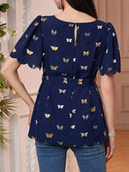 قميص كاجوال للحوامل قصير الأكمام ذو تفصيل بهامش سلحفاة - Pink&blue