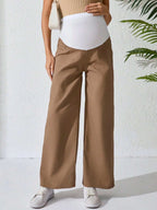 جينز أمومة كاجوال بساق واسع ولون متباين قابل للتعديل الخصر - Pink&blue