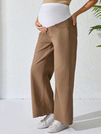 جينز أمومة كاجوال بساق واسع ولون متباين قابل للتعديل الخصر - Pink&blue